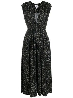 GANNI BLACK FLORAL MIDI DRESS SZ 38